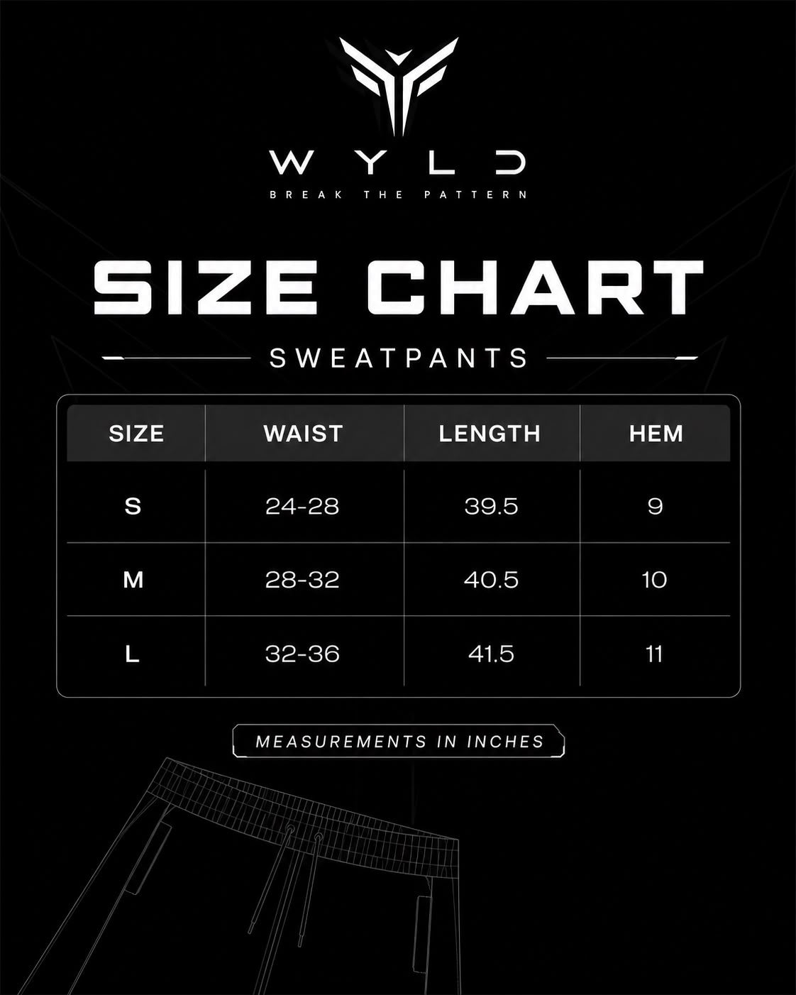 WYLD SIGNATURE SWEATPANTS - Black size chart